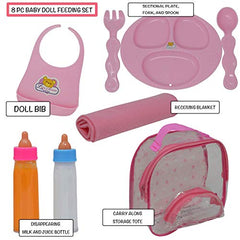 MYREBABY 8 Piece Baby Doll Feeding Set with Accessories,Baby Doll  Accessories Set, Pretend Play Supplies， Makes The Best Imaginative Toy Gift  for